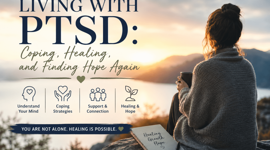 A person sitting peacefully with a journal near a window, representing PTSD healing, reflection, resilience, and hope.